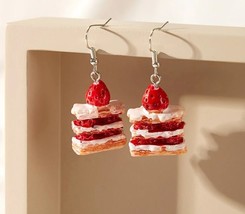 Strawberry Earrings Dangle, Strawberry Cake Earrings, Food Earrings, Miniature F - £21.22 GBP