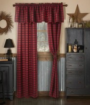 84&quot; Buffalo Plaid Red &amp; Black 5 pc Curtain Valance Window Set with tie-backs - £23.00 GBP