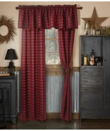 84" Buffalo Plaid Red & Black 5 pc Curtain Valance Window Set with tie-backs - $29.25