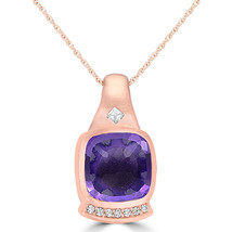 925 Sterling Silver Rose Gold Plated Cubic Zircon &amp; Amethyst Pendant Nec... - $99.00