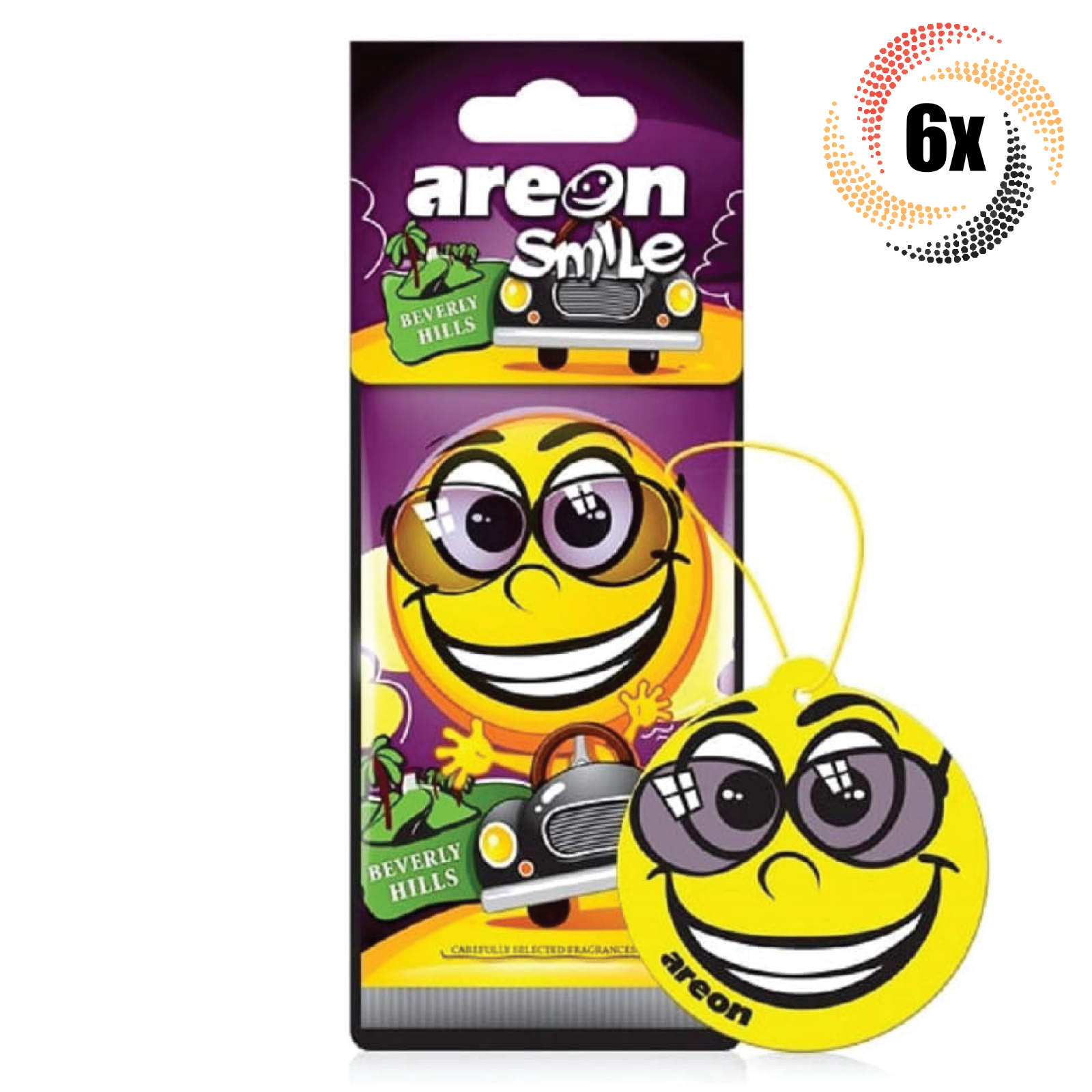 6x Packs AREON Smile Funny Car Emoji Hanging Air Freshener | Beverly Hil... - $11.29