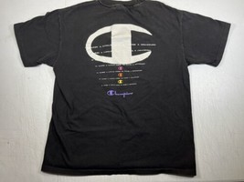 Vintage 90s Champion T-Shirt Single Stitch Big Logo Black Size L Made In USA - £39.56 GBP