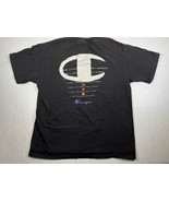 Vintage 90s Champion T-Shirt Single Stitch Big Logo Black Size L Made In... - £38.75 GBP