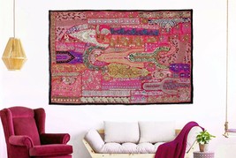 Indian Heavy Hand Embroidered Wall Hanging Vintage Zari Patchwork Beads Tapestry - £58.25 GBP