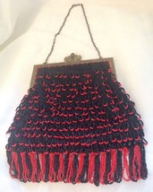 Vtg Red &amp; Black Flapper Purse Handbag Evening Formal Bag Antique? Hand Beaded - £23.79 GBP