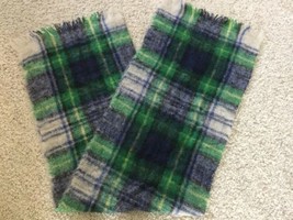 VTG Moorland Blue Green Mohair Wool Fringe Scarf 62” by 18”  Great Britain - $19.78