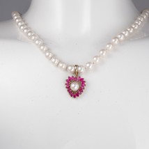 18&quot; Akoya Pearl String Necklace Removable Ruby  Enhancer  14K Clasp Fine Estate - £451.54 GBP
