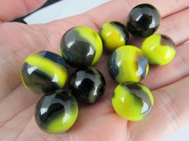 Akro Agate Marble Lot Of 9 Black Yellow Blue Brushed Patch Estate Sale - £22.05 GBP