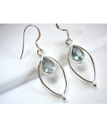 Faceted Blue Topaz Earrings Teardrop in Hoop 925 Sterling Silver Dangle ... - £16.27 GBP