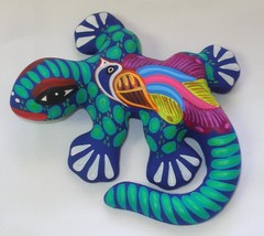 6&quot; Lizard Salamander Handpainted Clay Figurine Mexican Wall Art Decor L7 - £15.03 GBP