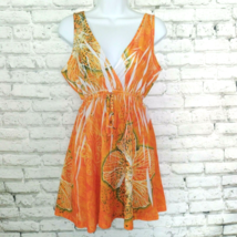 Style Works Dress Womens Small Orange Floral Sleeveless V Neck Cover Up Mini - £11.15 GBP