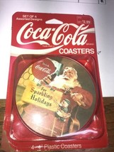 Vintage Coca Cola Plastic Christmas Coasters Set Of 4 Coke Soda Made In USA Nos - £14.06 GBP