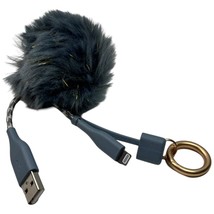 Heyday 6&quot; LTNG to USB-A Pom-Pom Keychain Cable fits iPhone Gray Teal Gol... - $2.96
