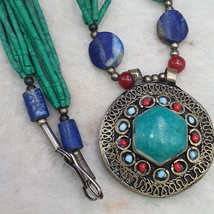 Vintage tiny seed beads turquoise color Lapis Tribal Afghan jewelry neck... - $27.60