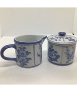 made i Thailand blue and white cream and sugar bowls vintage - $12.21 CAD