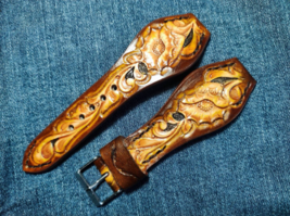 Handmade Leather Floral Apple Watch Strap For Men 18mm, 20mm &amp; 22mm - £35.15 GBP