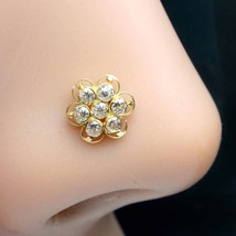 Floral Medusa 14K Real Gold nose stud White CZ Indian nose ring Push Pin - $36.77