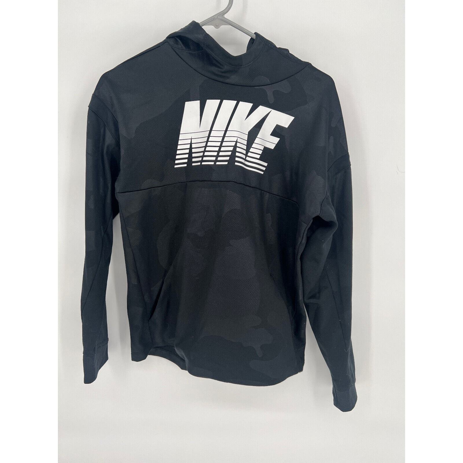 Nike Hooded Sweatshirt Youth Kids Extra Large Black White Swoosh Dri Fit... - $14.03