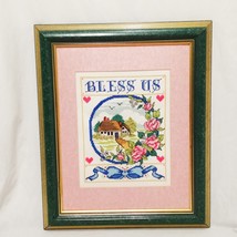 Bless Us Cottage Pink Roses Spring Framed with Mat 17&quot; Finished Cross St... - $67.89