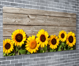 Sunny Yellow Sunflowers Canvas Print Floral Wall Art 55x24 Inch Ready To Hang - £69.97 GBP