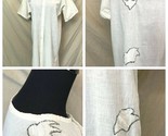 Antique Nightgown size L White Cotton Embroidered Birds Clouds Snap Fron... - $29.95