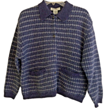 Eddie Bauer Cardigan Womens Size M VTG 100% Wool Houndstooth Sweater Jacket - £27.73 GBP