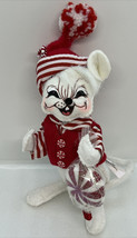 Annalee 6&quot; Christmas Doll 2007 White Red Sparkly Holding Peppermint Santa Mouse - £14.62 GBP