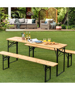 Folding Picnic Table Bench Set 3-Piece Wood Outdoor Eating Furniture Eas... - £167.93 GBP