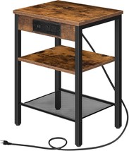 Hoobro End Table In Rustic Brown Bf112Bz01, 3-Tier Nightstand With, And Balcony. - £40.04 GBP