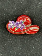 Vintage Red Hat Purple Flower Pin Brooch Enamel Rhinestones Red Hat Society - £10.44 GBP