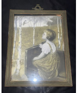 Antique Wood Picture Frame For 8” X 10” Picture Detailed Hardware, w/ Print - £24.99 GBP