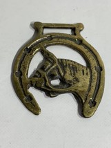 Mini Horse Brass Medallion Of a Horse Head and Shoe Rustic Cottagecore B... - $14.54