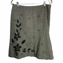 Vintage Jones New York Wool Blend Skirt 12P Black Herringbone Embroidered Lined - £20.31 GBP