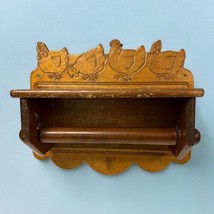 Vtg wood wall mount paper towel holder rooster chicken farmhouse primative 16x13 - £39.55 GBP