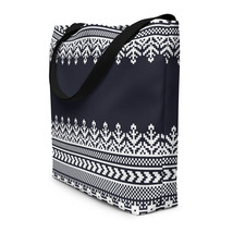 Ukrainian Decorative Embroidery Ethnic Design Black &amp; White Beach Bag - £25.38 GBP