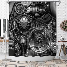 Car Shower Curtain Engine Print Black Industrial Shower Curtain 72X72Inch Polyes - £22.22 GBP