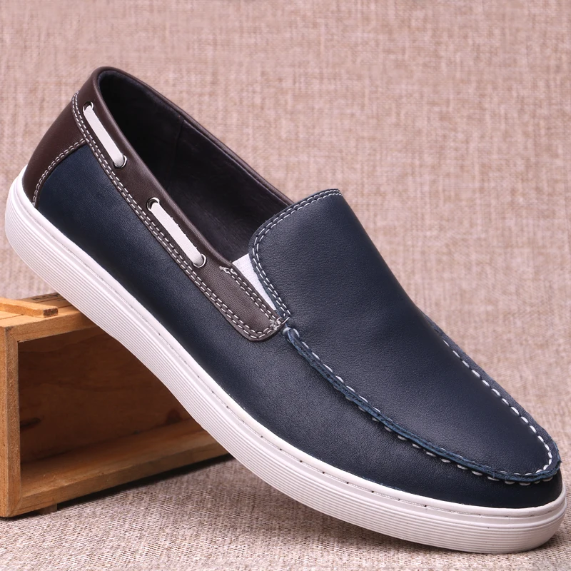 Luxury Men&#39;s Genuine Leather Casual Shoes British Style Soft Bottom Boat Flat Sh - £77.53 GBP