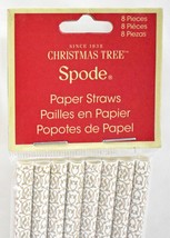 Spode Paper Straws Christmas Tree Design Tan White 7-3/4&quot; Holiday Straws 8 Count - £3.71 GBP