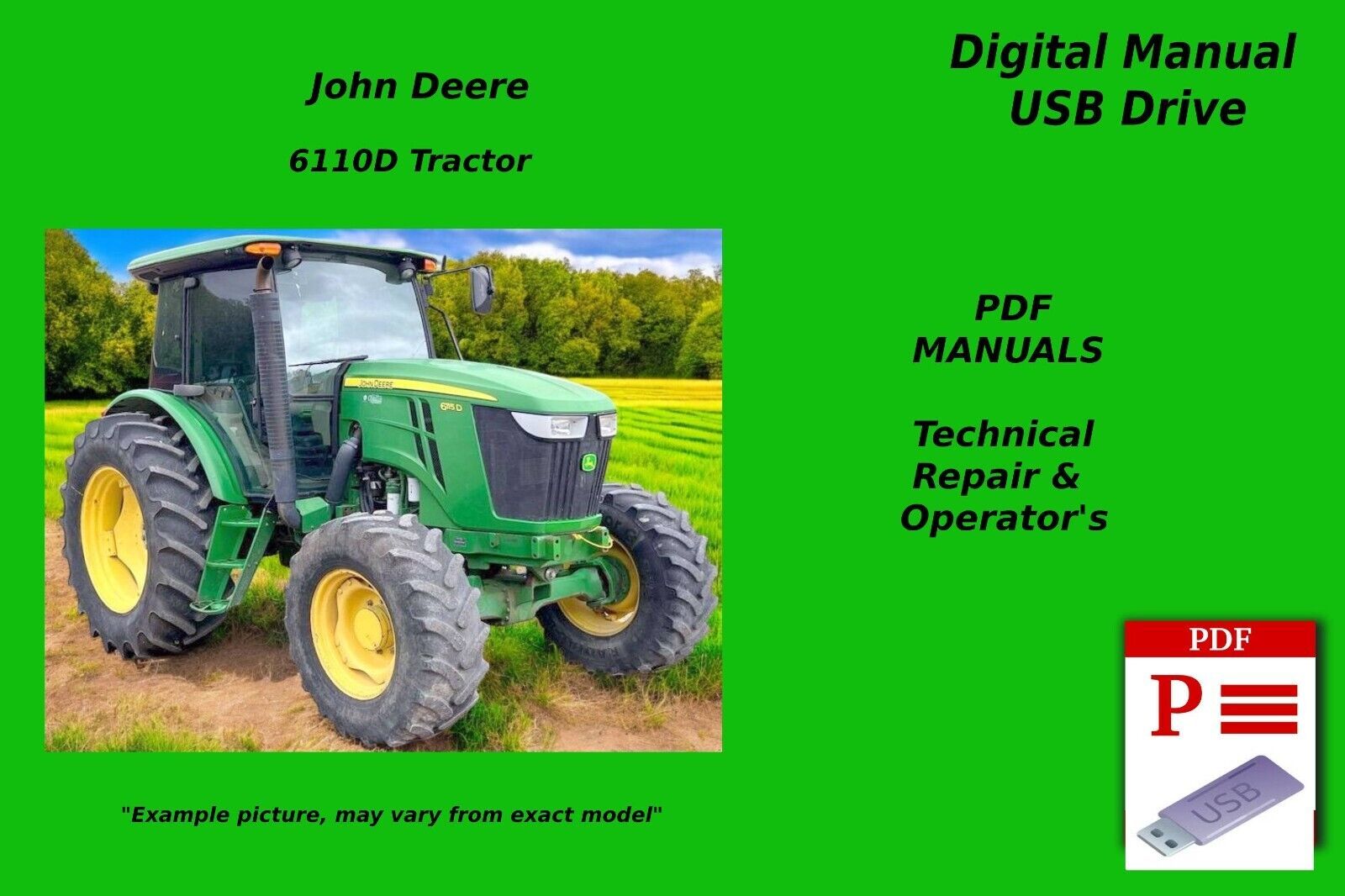 John Deere 6110D Tractor Technical Repair &amp; Operator&#39;s Manuals USB See D... - $23.74