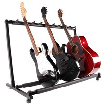 9 Folding Multiple Guitar Bass Holder Iron Rack Display Stand Rack Black - £42.99 GBP