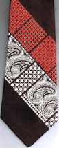 Christian Dior Necktie Dark Brown Red Silver Paisley Geometric 100% Polyester - £19.45 GBP