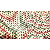 Material Fabric Cotton White with Red Stripes and Holly Green leaves 2 yards 45&quot; - £15.92 GBP