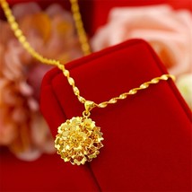 Pure Yellow Gold Color Necklaces for Women Flower Pendant & Necklace Collier Cho - £13.18 GBP