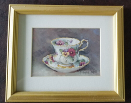 Vintage Framed Art Print by Barbara Mock Teacup Shabby Chick Cottage Decor 12&quot;x9 - £26.48 GBP