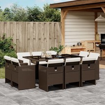 11 Piece Patio Dining Set with Cushions Brown Poly Rattan - €1.162,28 EUR