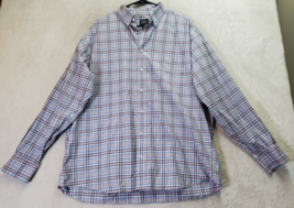 Jos. A Bank Traveler Dress Shirt Mens Large Blue Pink Plaid Collared Button Down - £10.20 GBP