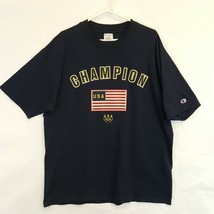 Vtg 90s Champion Team USA Olympics T Shirt Navy Blue Sz XL Atlanta Gold Flag - £31.31 GBP