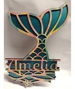 Personalized Mermaid Tail name plaque wall hanging sign – two laser cut ... - £27.40 GBP