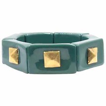 Bracelet Stretch Art Deco Style Chunky Geometric Brass Pyramid Inset - $296.98