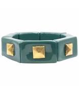 Bracelet Stretch Art Deco Style Chunky Geometric Brass Pyramid Inset - £231.95 GBP